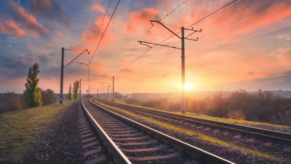 Railway lines sunset image