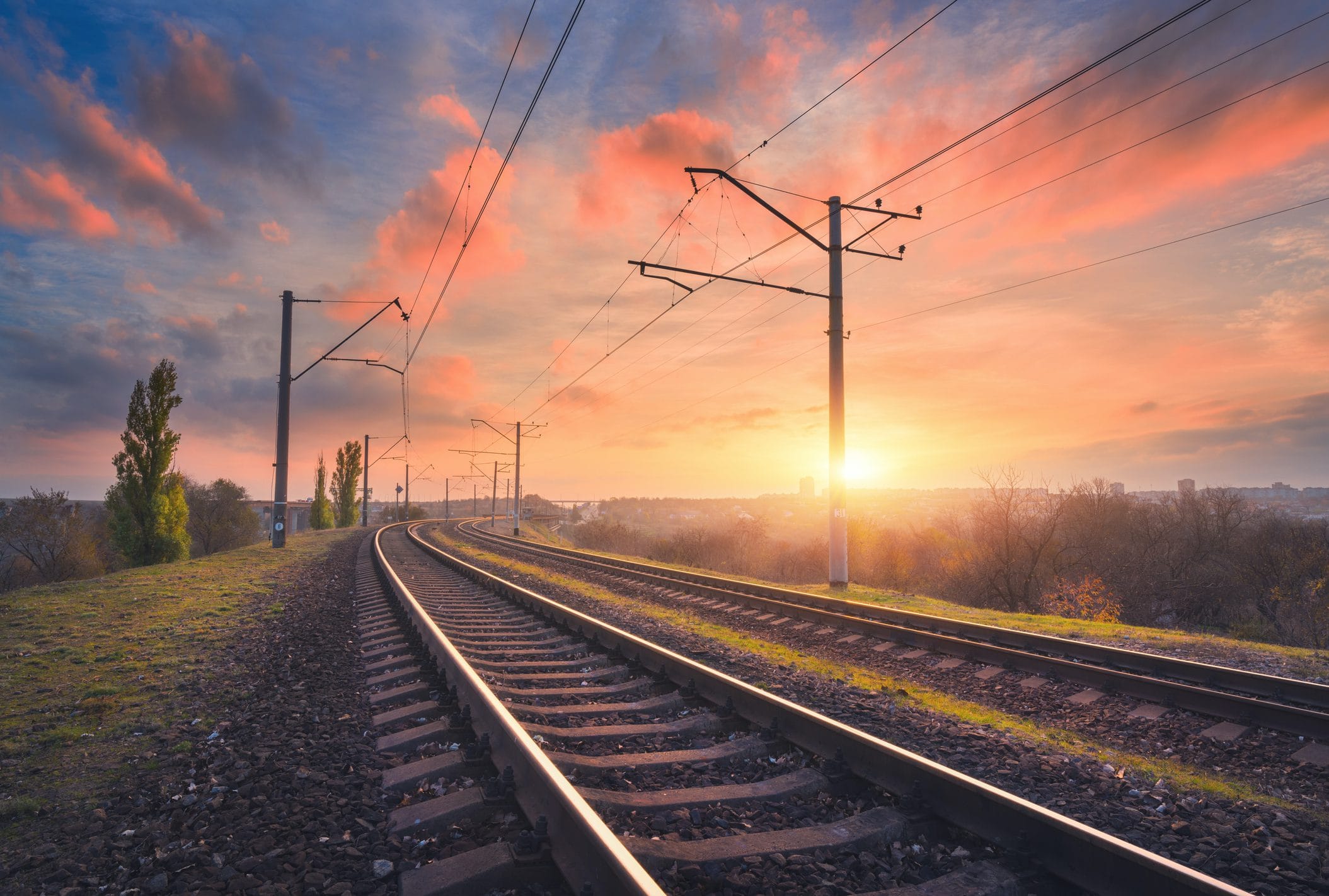 Railway lines sunset image